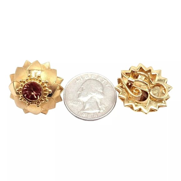 Rare! Vintage Paula Crevoshay 18k Gold Brown Zircon Round Flower Earrings OOAK - Picture 8 of 11